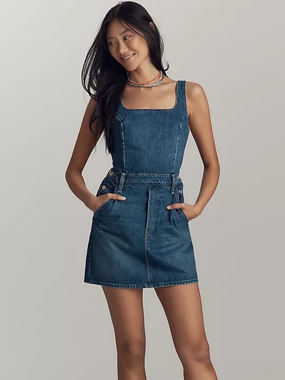 MOTHER The Over It Denim Mini Dress